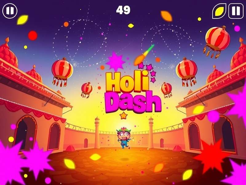Holi Dash Explosion gameplay screenshot showing colorful festival scene
